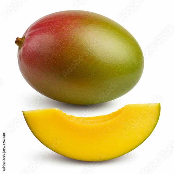 Fototapeta Whole and Sliced Mango on White Background