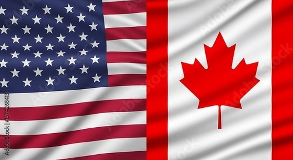 Obraz United States and Canadian flags combined, for themes of alliance and mutual interest.


