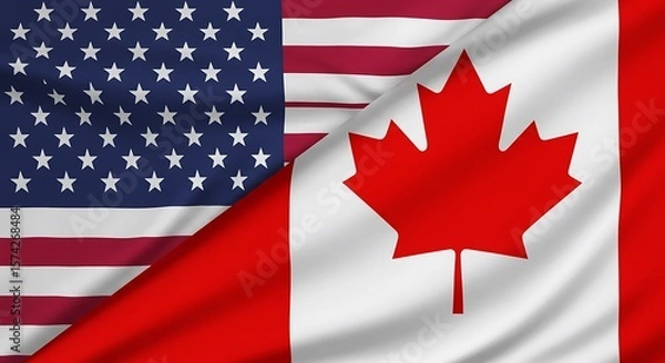 Obraz Waving flags of America and Canada, highlighting a close and cooperative relationship.

