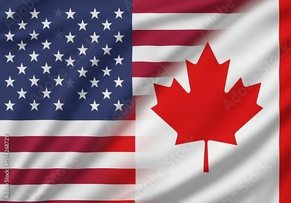 Obraz Flags of the USA and Canada diagonally merged, symbolizing strong bilateral relations.

