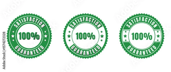 Fototapeta Three green satisfaction guaranteed badges representing 100 percent assurance