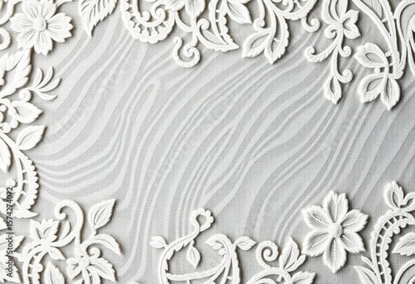 Fototapeta Intricate white floral lace pattern on elegant textured background,  fabric,  soft