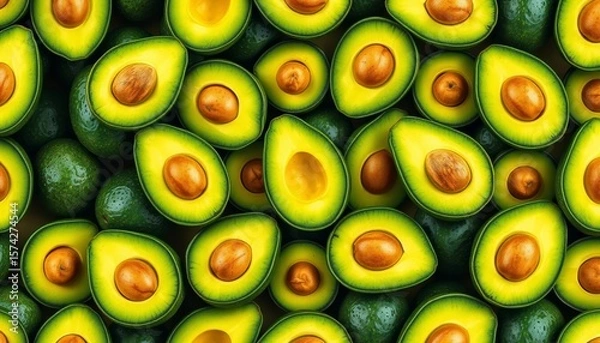 Fototapeta Intricate pattern of vibrant green avocado halves seamlessly repeating,  repeating pattern,  repeat