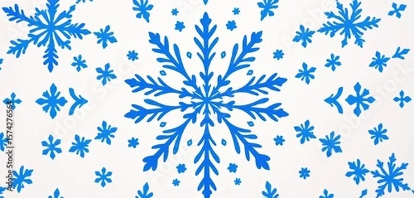 Fototapeta Intricate blue snowflake pattern on a pristine white background,  image,  printable