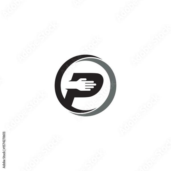 Fototapeta Letter P and Hand logo or icon design