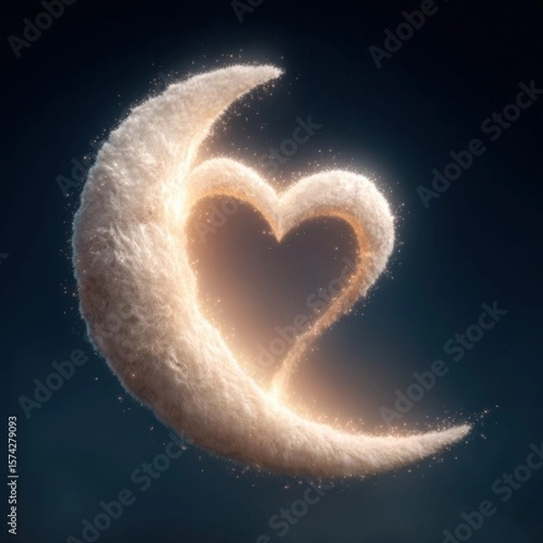 Fototapeta Ethereal dreamlike celestial heart in a night sky with crescent moon love glow and mystic atmosphere cosmic concept