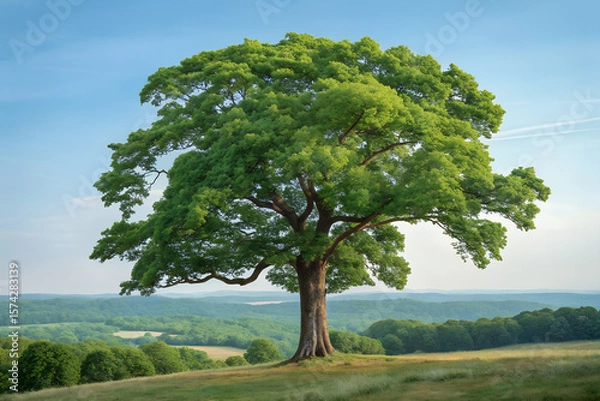 Obraz 青空の下の緑の葉の生い茂る巨木
