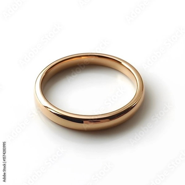 Fototapeta Elegant gold band ring with smooth finish on white background
