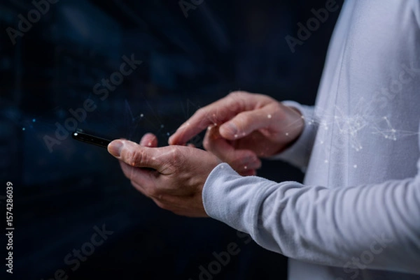Fototapeta future network concept Hand touching the Metaverse Universe, A Conceptual Shift in Digital Transformation for Next-Generation Technology.