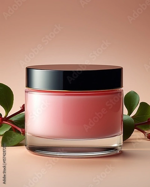 Fototapeta Minimalist Pink Moisturizer Jar, 3D Render, Studio Lighting