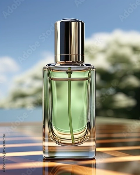 Fototapeta Minimalist Facial Serum Bottle - 3D Render, Sage Green Background