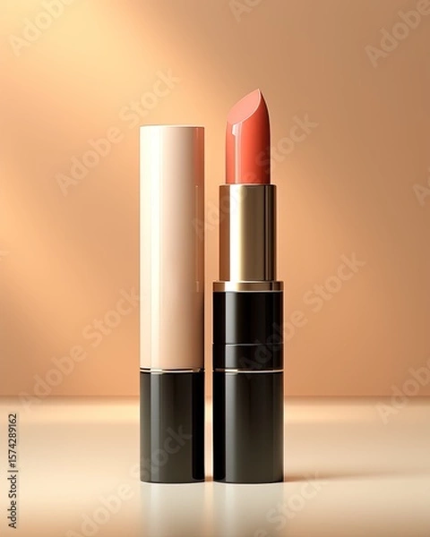 Fototapeta Minimalist Peach Lipstick 3D Render on Beige Background