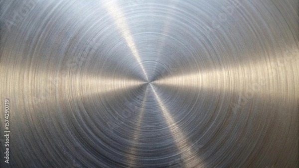 Fototapeta A brushed metal surface with a circular pattern reflects light, creating a textured background