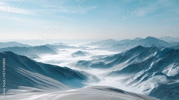 Obraz Misty Blue Mountains Winter Landscape