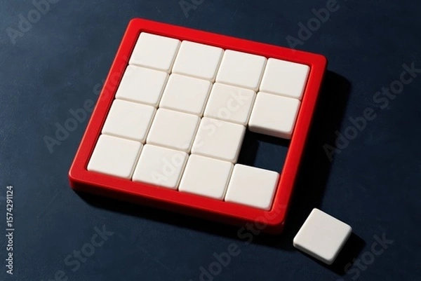 Fototapeta Classic Tile Puzzle Showing Incomplete Solution Represents Challenges, Strategy, and Problem-Solving with Missing Piece Emphasizing Frustration and Hope.