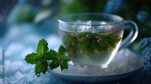 Obraz Refreshing Iced Mint Tea in Glass Cup