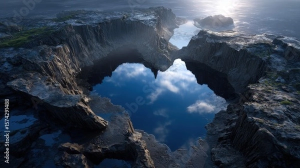Fototapeta Dark Blue Water Reflecting Clouds in Rocky Landscape