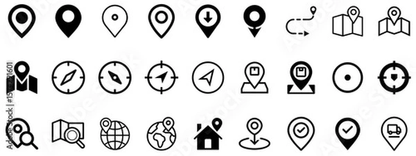 Fototapeta Location Set of Web Icons | Maps, GPS & Navigation Icons for Travel & Logistics