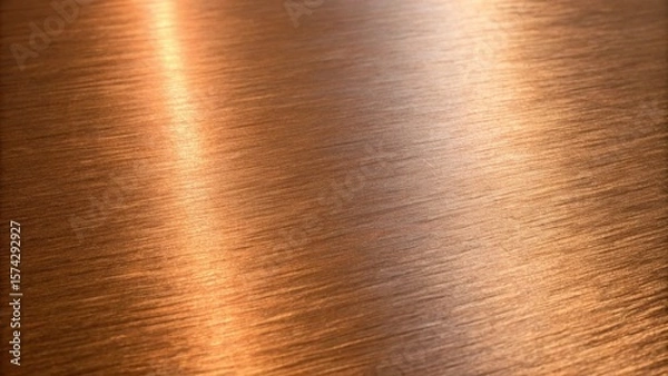 Fototapeta A shiny copper metal background with a brushed texture reflects light, creating a warm and inviting surface