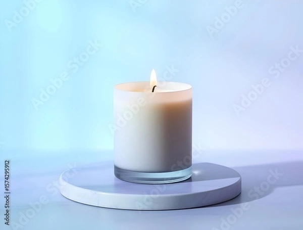 Fototapeta Lit Candle on Marble Pedestal: Serenity and Tranquility