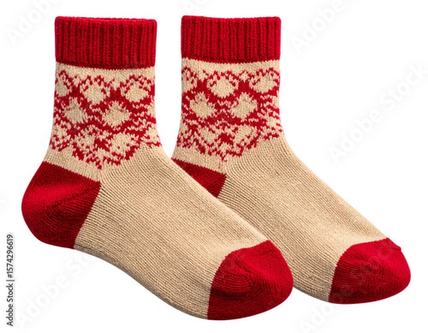 Fototapeta Pair of Red and Tan Knitted Socks, Isolated on Transparent Background PNG