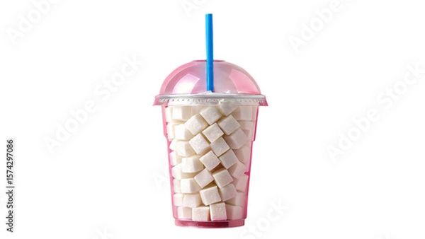 Fototapeta Sugar overload concept in plastic cup with straw on transparent background