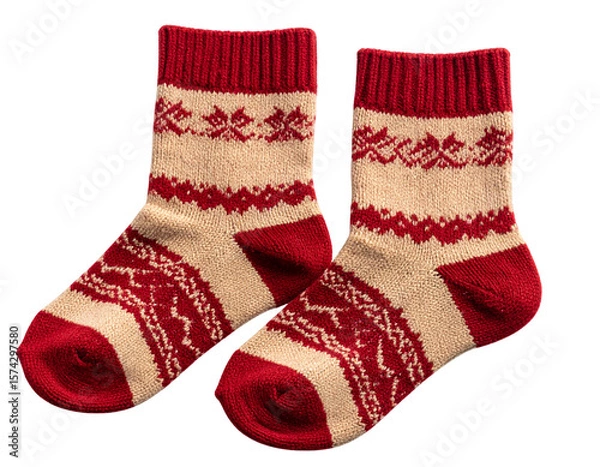 Fototapeta  Pair of Red and Tan Knitted Socks, Isolated on Transparent Background PNG