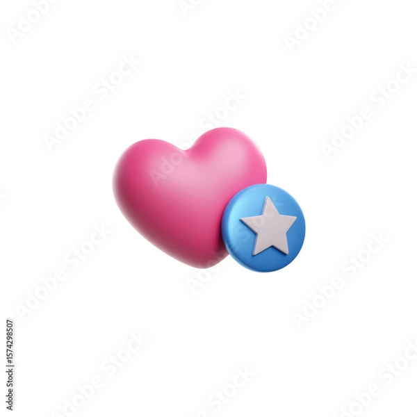 Fototapeta A smooth, pink heart is accompanied by a smaller blue circular badge with a white star