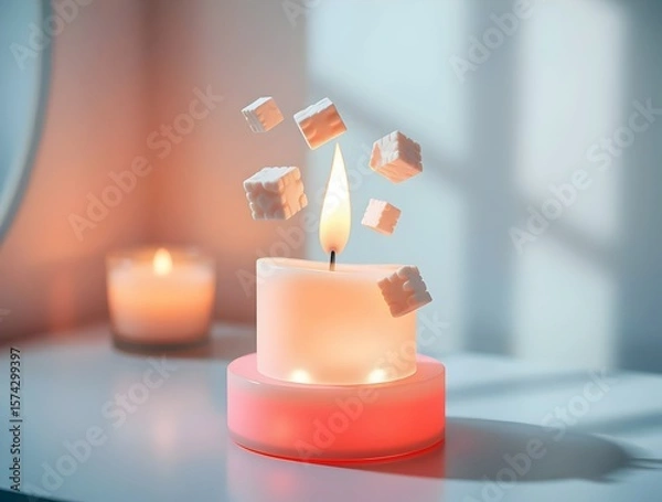 Fototapeta Scented Candle with Floating Cubes: Relaxing Ambiance