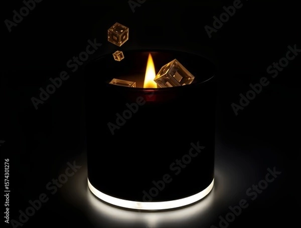 Fototapeta Mysterious Illuminated Candle: Glowing Cubes & Dark Ambiance