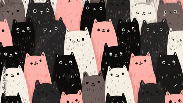 Fototapeta Colorful Hand-Drawn Cat Pattern