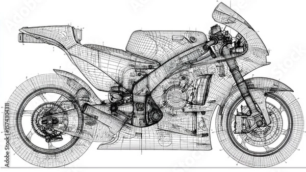 Fototapeta Technical Blueprint of a Racing Motorcycle