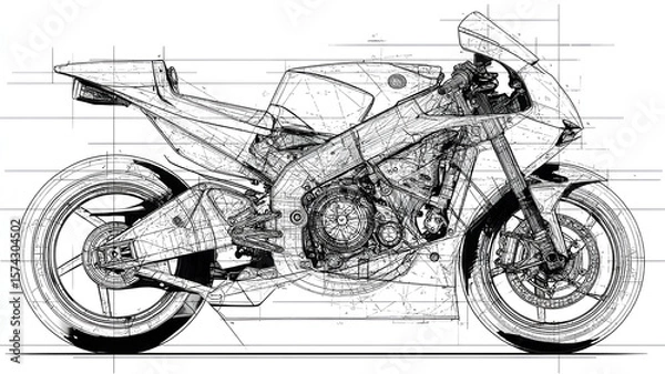 Fototapeta Technical Blueprint of a Racing Motorcycle