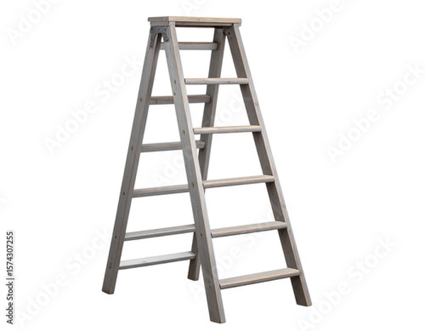 Fototapeta  Rustic Weathered Grey Wooden Ladder with Aged Steps, Isolated on Transparent Background PNG