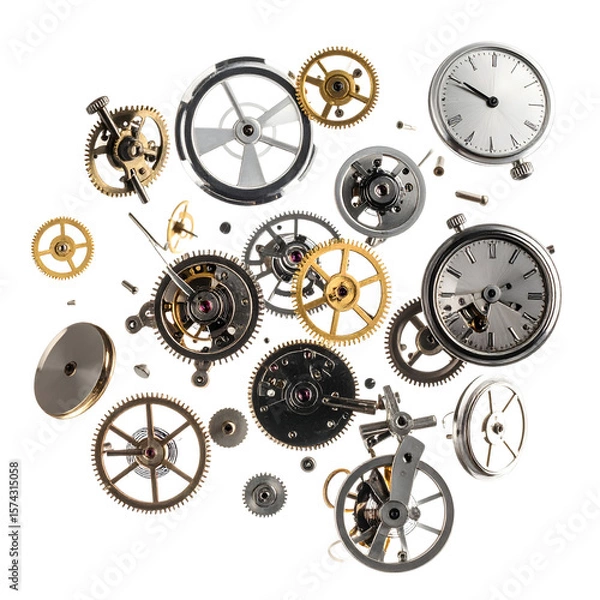 Obraz Disassembled Clockwork: Intricate Gears, Wheels, and Components of Timekeeping Mechanism
