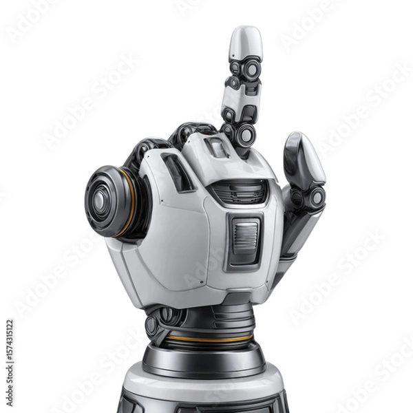 Fototapeta White silver robot pointing finger android artificial intelligence