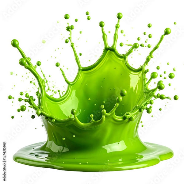 Obraz Vibrant Green Liquid Splash Crown with Droplets
