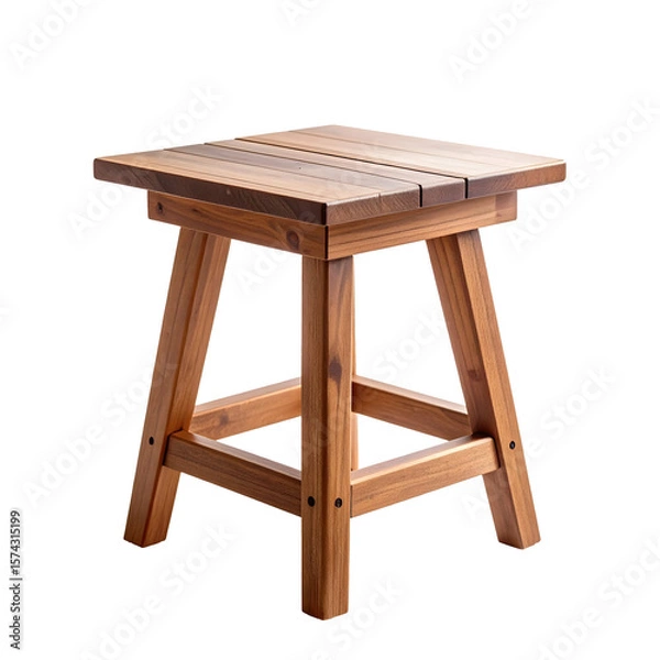Obraz Wooden Stool with Square Slatted Seat and Angled Legs, Warm Tones