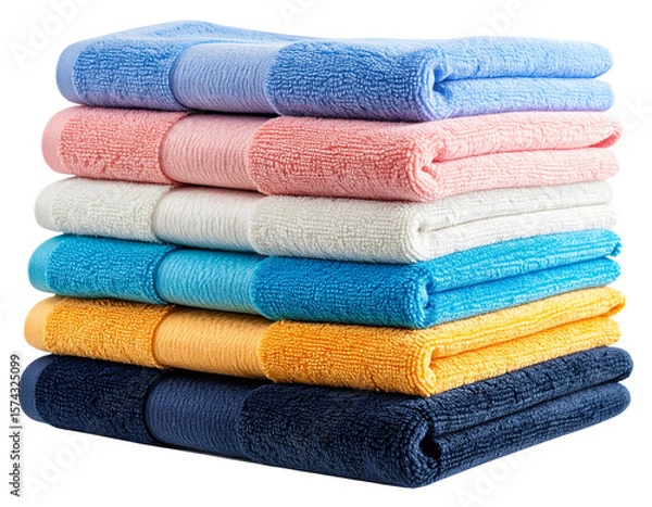 Fototapeta  Stack of Folded Colorful Towels with Checkered Pattern, Isolated on Transparent Background PNG