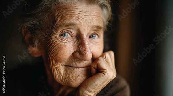 Fototapeta Authentic portrait of elderly woman smiling confidently in natural light, embracing aging with dignity