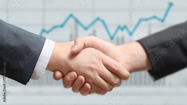 Fototapeta Business handshake with upward graph background
