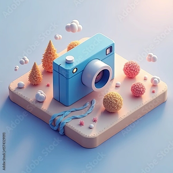 Fototapeta Isometric Photography Theme with Camera and Creative Accessories Layout