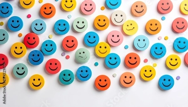Fototapeta Colorful smiley faces on white background (1)