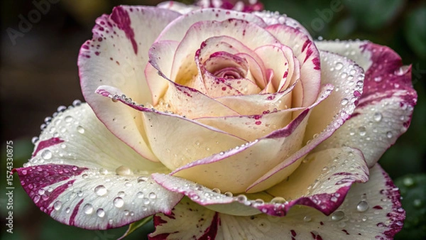 Fototapeta Macro Rose with Pink Edges and Dew Drops flower water droplets
