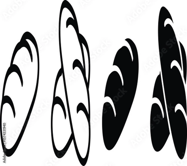Fototapeta Monochrome Loaves  Minimalist Bread Icon Set Featuring Stylized Outline and Solid Forms for Bakery Branding and Culinary Themes