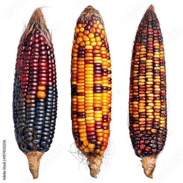 Fototapeta Three colorful corn cobs on transparent Background