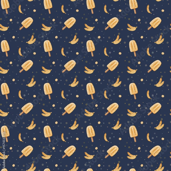 Obraz Summer Ice Cream Background. Seamless watercolor pattern with fruit ice cream. Design for menu and textile, wrapping, scrapbooking and stationery