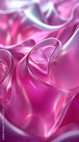 Fototapeta Abstract image of flowing pink and purple translucent fabric with glossy texture, creating soft and elegant visual effect. smooth curves and vibrant colors evoke sense of luxury and fluidity