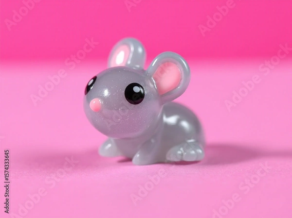 Obraz A cute, stylized gray resin mouse figurine 