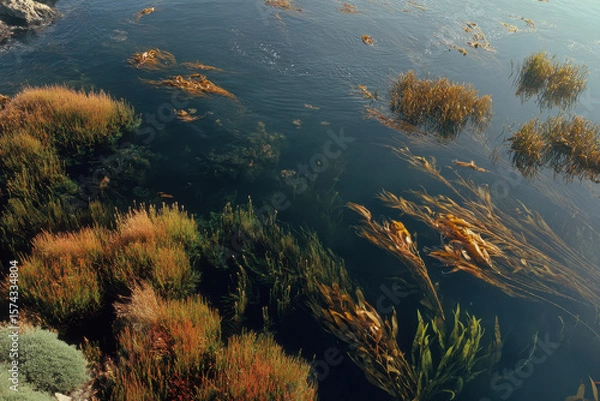 Fototapeta breathtaking aerial view of ocean surface showcases vibrant underwater ecosystems